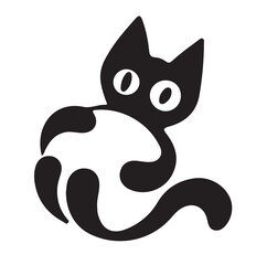 Cute Solid Black Cat Playing with Ball Vector | Minimalist Tattoo Design for Cat Lovers, Pet Illustrations, and Animal Logo Concepts