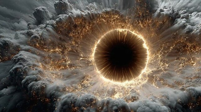 Abstract concept of a portal, wormhole, or singularity with energy and smoke effects