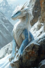 Crystal dragon perched on icy cliff