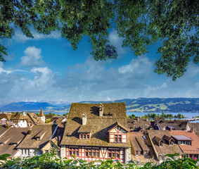 View of the old town of Rapperswil from Lindenhof, St. Gallen, Switzerland