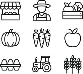 Farmers market and organic food icons set. Line icons set. Vector outline symbols