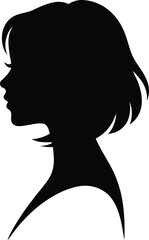 Women Profile Silhouette Vector Icon, Female Side Face Headshot Collection, Minimal Black and White Beauty Illustration