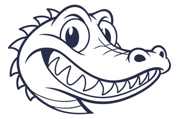 Animated alligator head features prominent teeth, smiling widely in a simple, bold outline