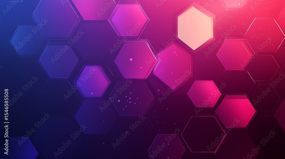 Poster gradient hexagons, modern geometric pattern, abstract network backdrop, pink and blue