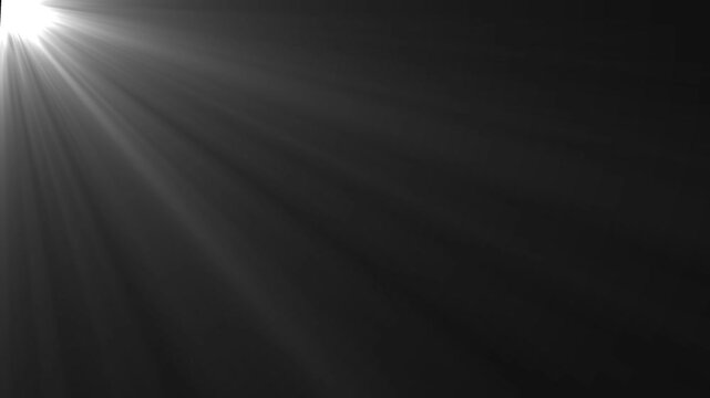 Left side white light rays on black and background. Looping light animation. Seamless light rays' animation. Dynamic white light rays' footage.