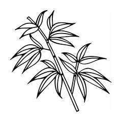 Fototapeta premium Black and White Line Drawing of Bamboo Branches with Leaves