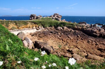 Beach on the Pink Granite Coast in Brittany in France, Europe