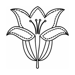 Obraz premium Black Line Art Drawing of a Lily Flower with Dashed Lines