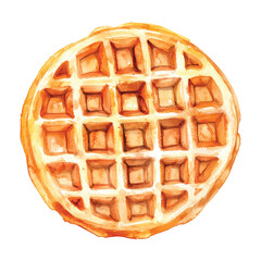 Watercolor waffle illustration golden brown delicious texture on transparent background vector png
