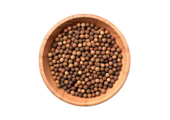 black pepper in a wooden bowl isolated on white or transparent png