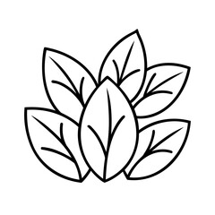 Black Line Art Cluster of Five Simple Leaves leaf white