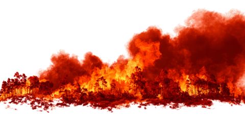 Devastating wildfire burning through a forest with intense flames and smoke Concept of natural disaster, climate change, environmental destruction, and the power of nature