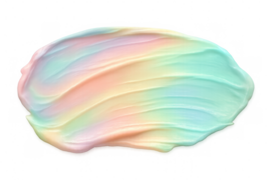 Cosmetic cream texture forming a colorful rainbow smear on a transparent background, ideal for beauty and makeup projects