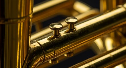 Naklejka premium Close-up of Golden Brass Instrument Valves and Tubing