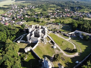 Ogrodzieniec castle aerial view, Summer in in Poland