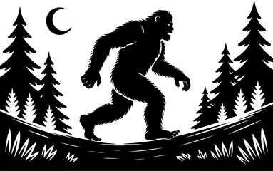 Fototapeta premium Bigfoot Sasquatch Silhouette in Forest vector bundle