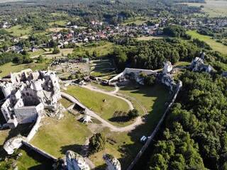 Ogrodzieniec castle aerial view, Summer in in Poland