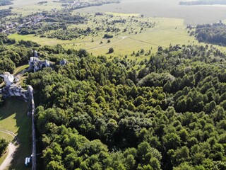 Ogrodzieniec castle aerial view, Summer in in Poland
