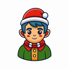 Cartoon christmas boy with santa hat vector art illustration for holiday season celebration design