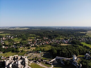 Ogrodzieniec castle aerial view, Summer in in Poland
