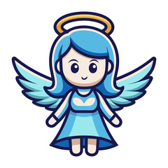 Chibi angel vector art illustration cute angelic character design heavenly being with wings and halo drawing