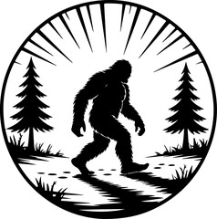Fototapeta premium Bigfoot Sasquatch Silhouette in Forest vector bundle
