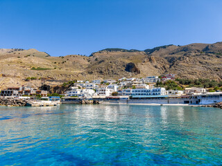 The small traditional village of Chora Sfakion, Sfakia, Chania, Crete, Greece.