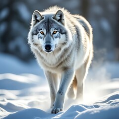 Naklejka premium Majestic arctic wolf walking in winter snow