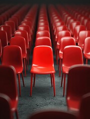 Naklejka premium Red chair standing out from the crowd. Business concept. Special successful job candidate person who stands out from the crowd.