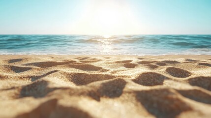 Soft golden sands glisten under the sun near the serene ocean water, highlighting the beauty of nature and the tranquility of a peaceful seaside escape.