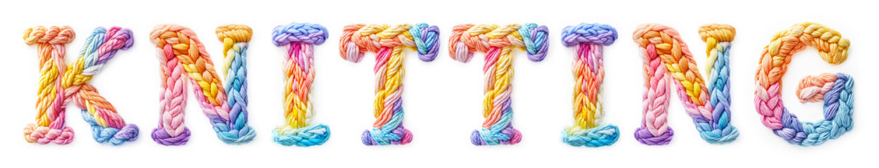 Colorful Crochet Knitting Text Isolated on White Background