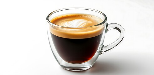 Espresso coffee drink in clear glass cup