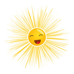 Realistic sun icon for weather design. Sunshine symbol happy orange isolated sun illustration on white.