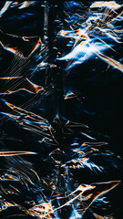 Glitch overlay. Distortion noise. Blue orange color analog frequency artifacts film wave design dust scratches dark black art abstract background.