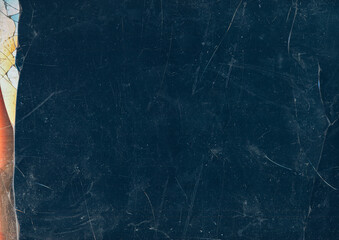 Cracked screen. Matrix distortion. Blue orange yellow color glitch noise dust scratches fractured broken glass distressed texture on black abstract background.