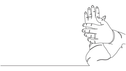 Continuous line drawing illustration of hands praying or hands together worship