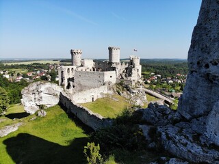 Podzamcze castle aerial view, Summer in in Poland