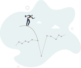 Overcome or get pass stock market down or crypto currency market drop, investment risk challenge or market volatility concept.character for design.