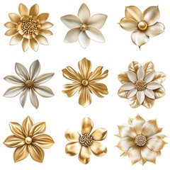 Set gold flower isolated on white background, png
