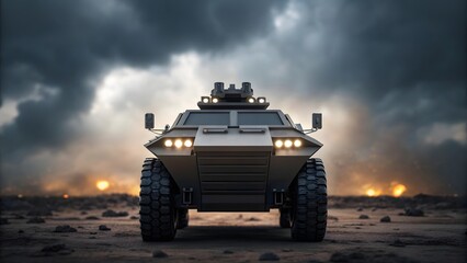 Obraz premium Military armored vehicle in a war zone