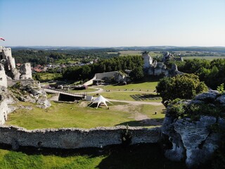 Podzamcze castle aerial view, Summer in in Poland