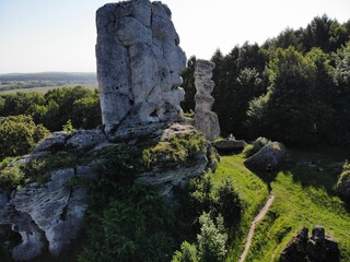 Podzamcze castle aerial view, Summer in in Poland