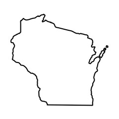 a black contour outline map of Wisconsin state isolated on a white background