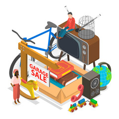 3D Isometric Flat  Illustration of Garage Sale. Item 3