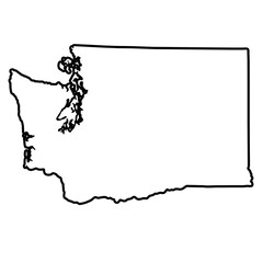 a black outline contour map of Washington state isolated on a white background