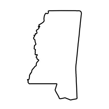 recommend clip art: a black outline contour map of Mississippi state isolated on a white background