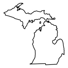 a black outline contour map of Michigan state isolated on a white background