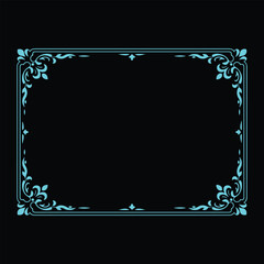 Light Blue Ornate Rectangular Border Design on Black Background