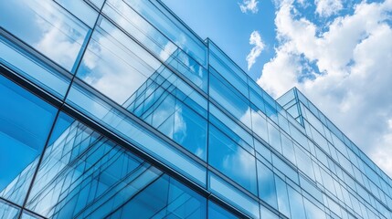 Economics, banking, business and finance concept.A fragment of a modern office building in the capital .glass buildings with cloudy blue sky background .modern office building