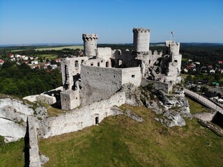 Podzamcze castle aerial view, Summer in in Poland